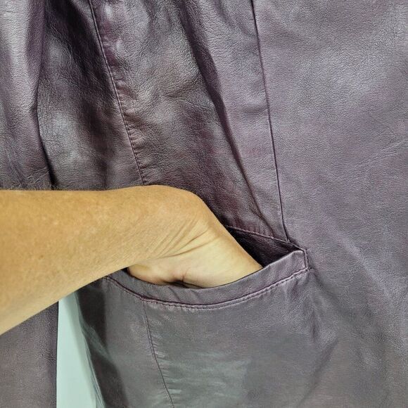 Womens Oxblood Vegan Faux Leather Jacket Sz L Eggplant Purple Blazer Button Up - Picture 7 of 10